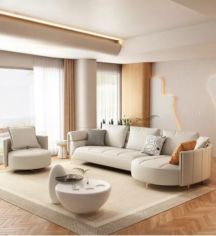 Leather Sectional Sofa With Circular Chaise