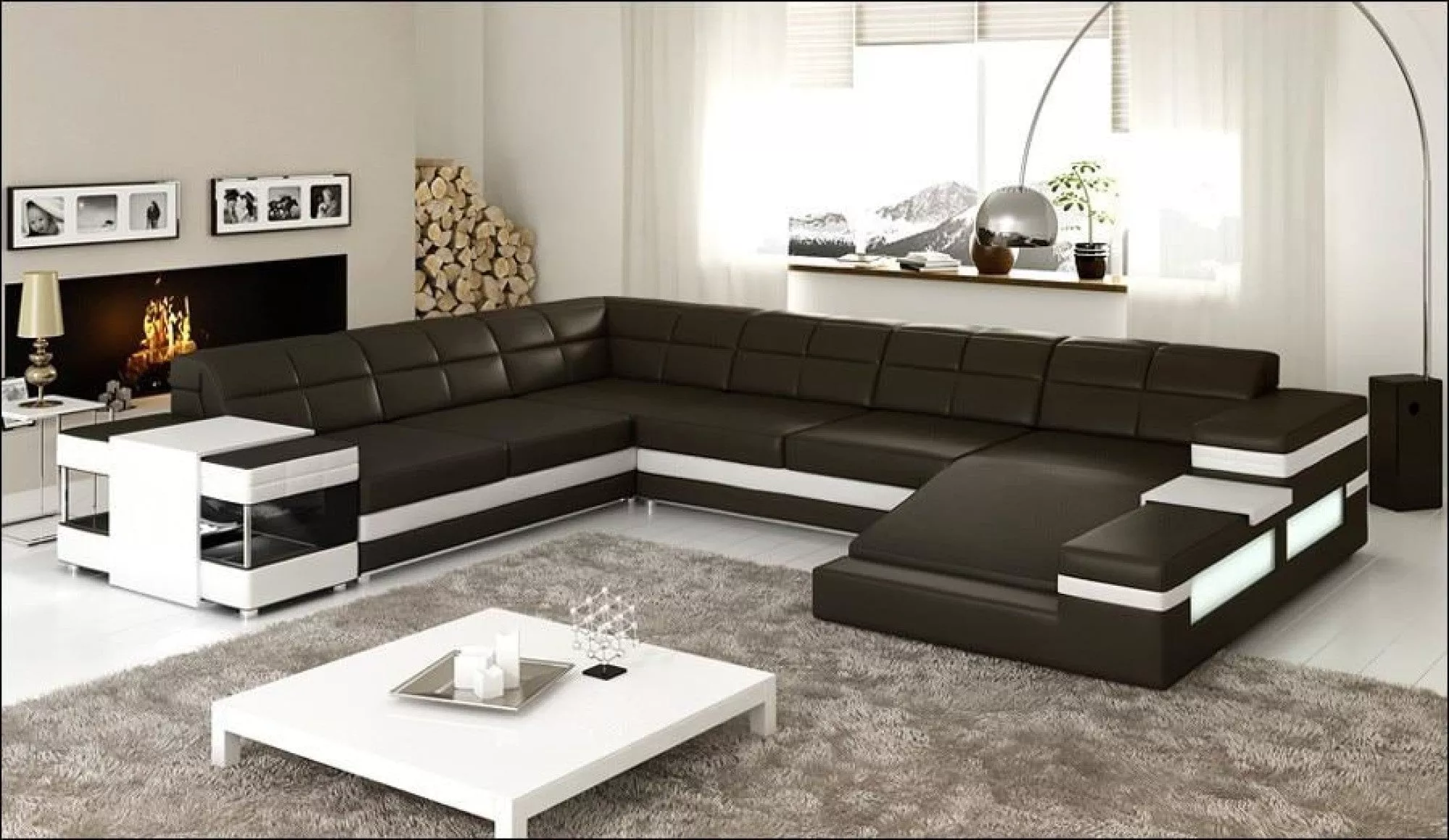 Leather Sectional Sofa With Integrated LED