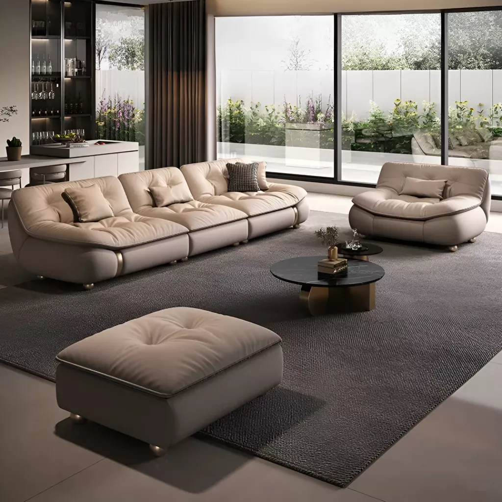 Leather Sofa Set With Ottoman