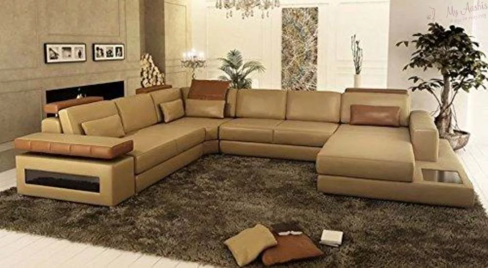LED Built-In Leather Sectional Sofa