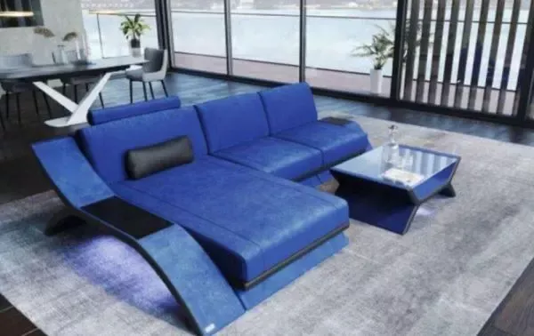 LED Featuring Sectional Fabric Sofa
