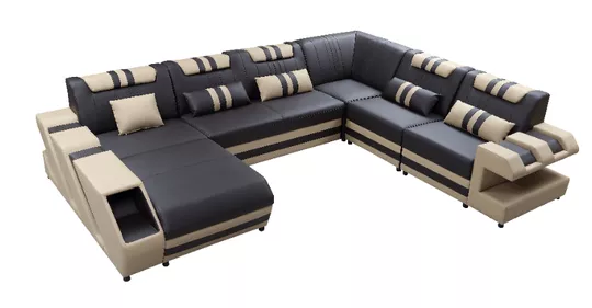 LED Integrated Leather Sectional Sofa