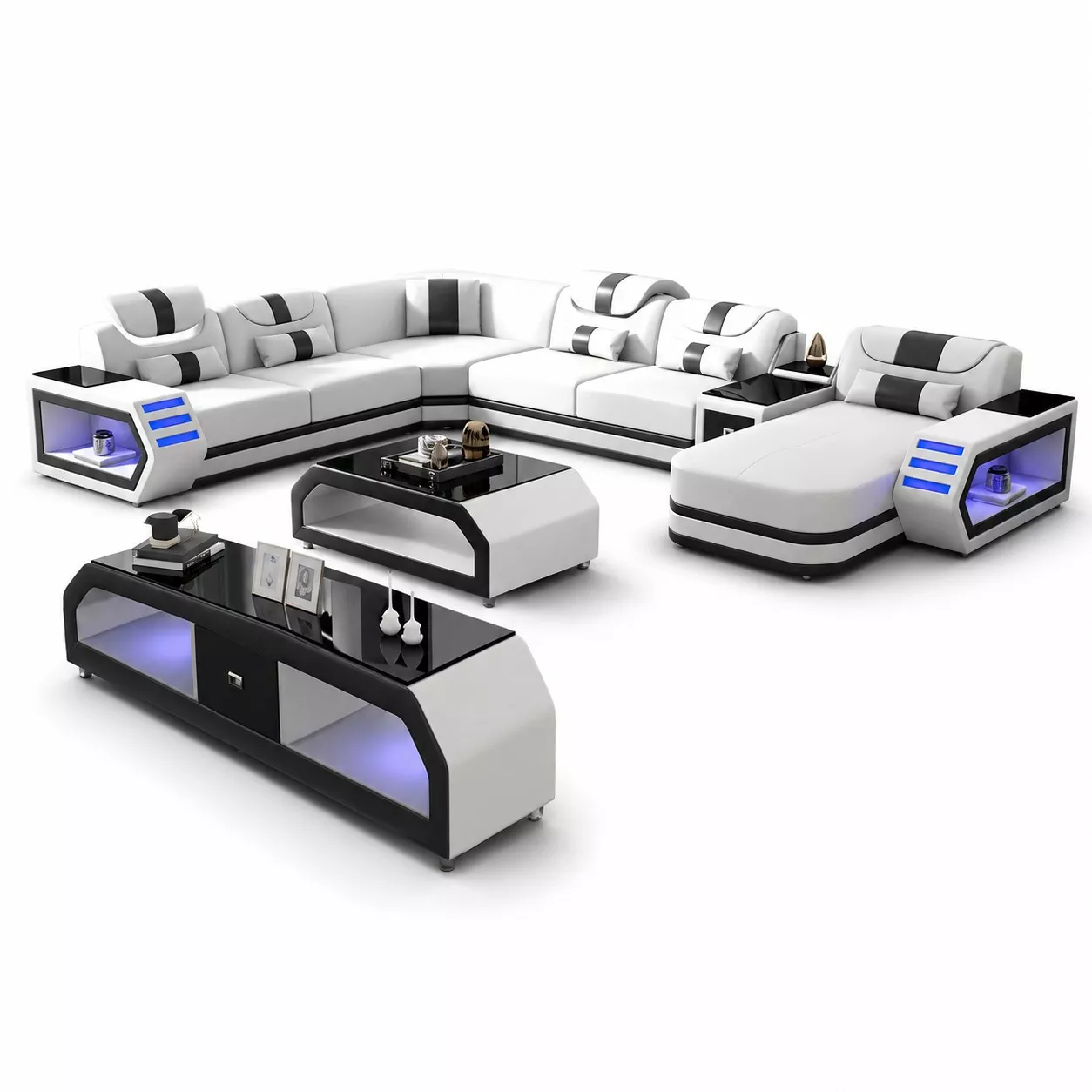 LED Leather Sectional Couch With Chaise