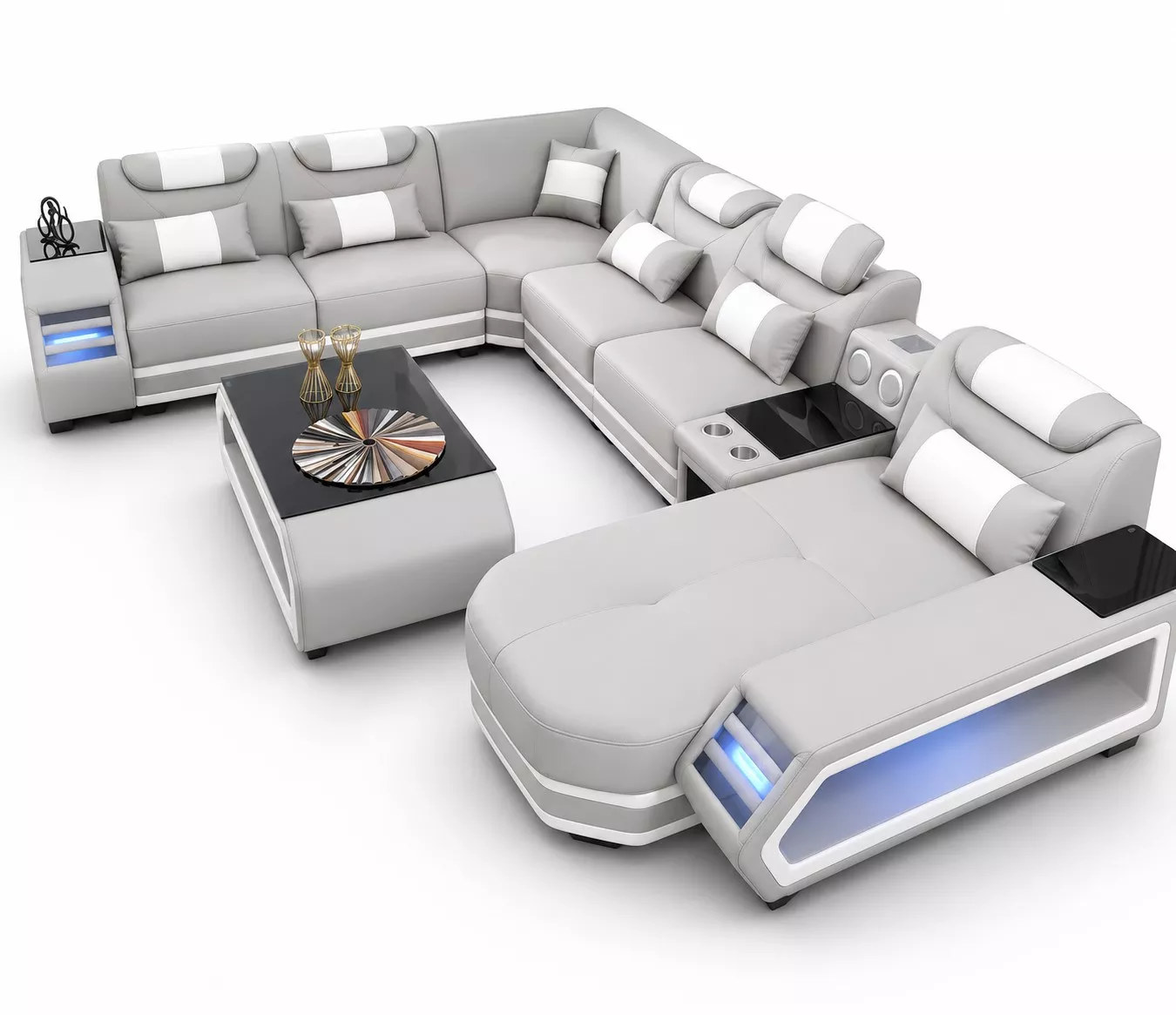 LED Sectional Couch In Leather