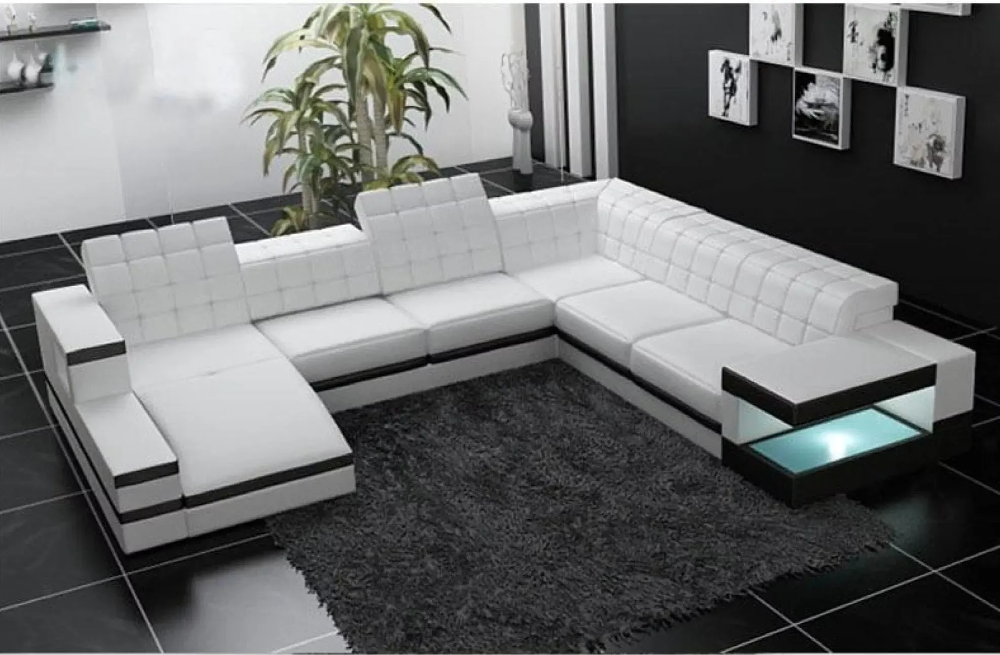 LED Sectional Leather Couch For 6