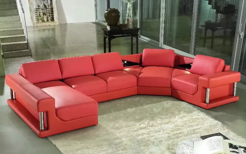 LED U-Shaped Leather Sectional Sofa With Chaise