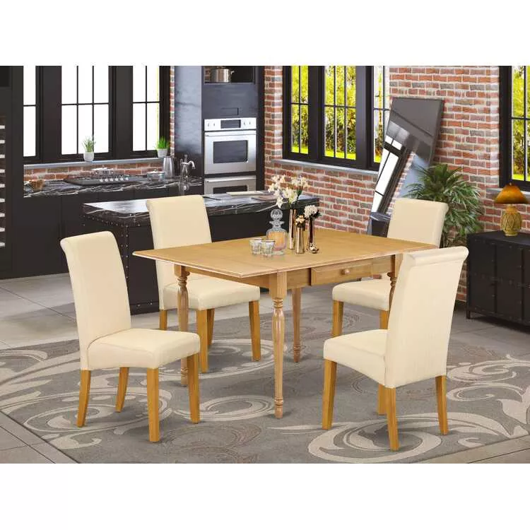 Light Beige Kitchen Dining Set Oak Finish 5PC