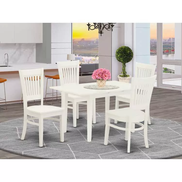 Linen White Dining Set - Table & 4 Chairs - Modern Kitchen Set