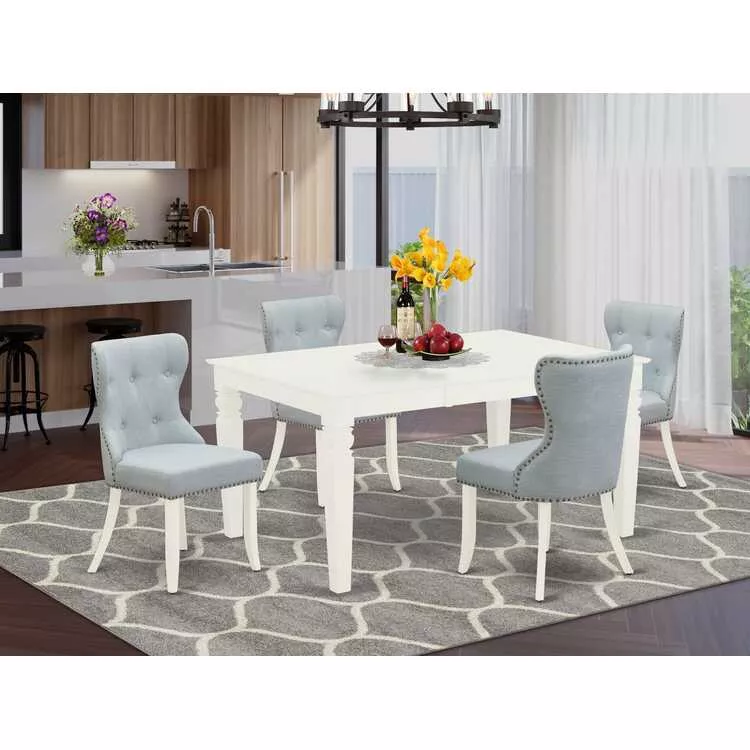 Linen White Dining Set - Table & 4 Chairs