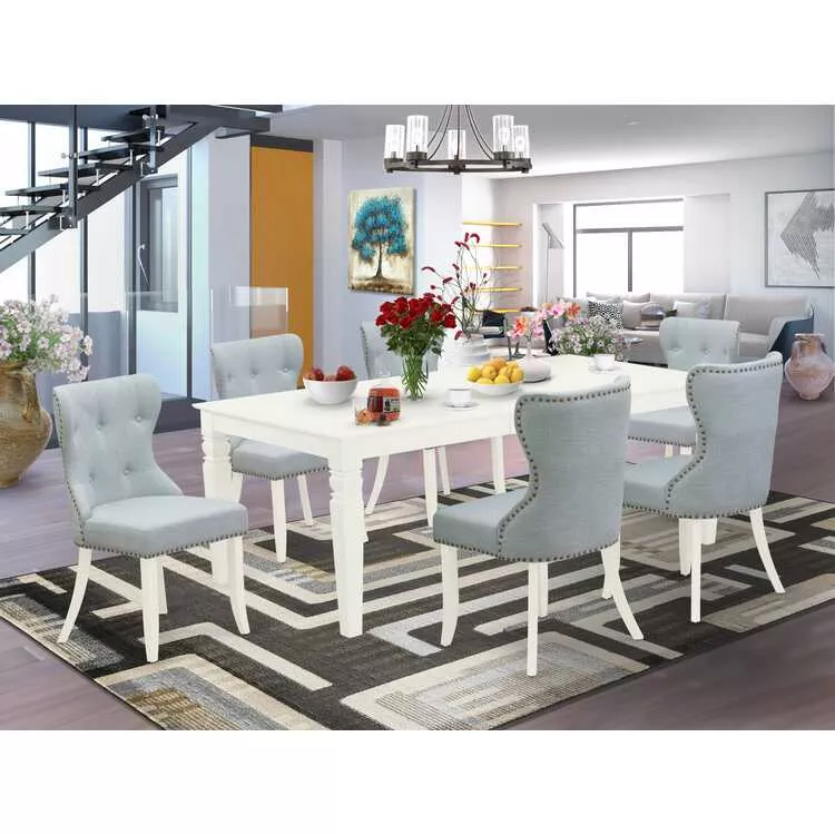 Linen White Dining Set - Table & 6 Chairs