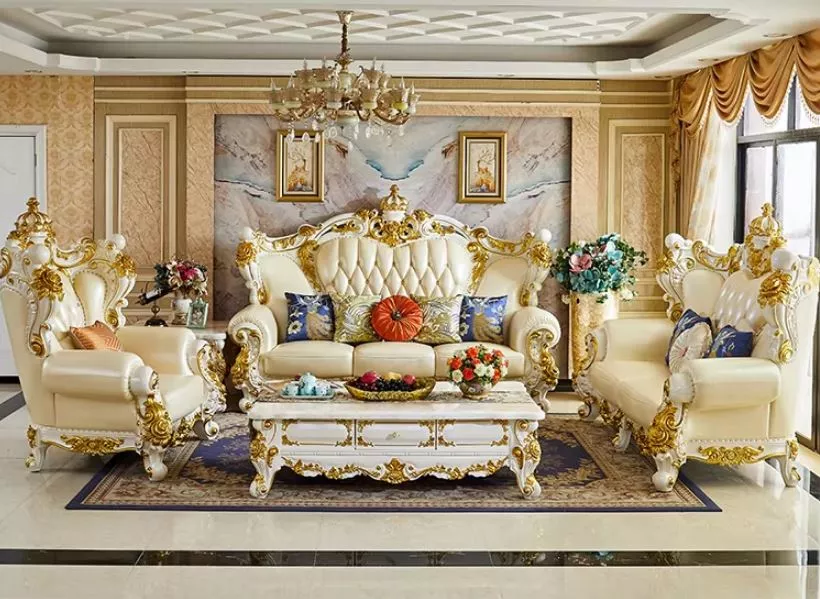 Liville Button Tufted European Leather Sofa Set