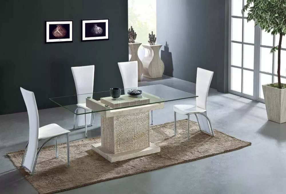 Luxurious Rectangle Shaped Glass Top Dining Table
