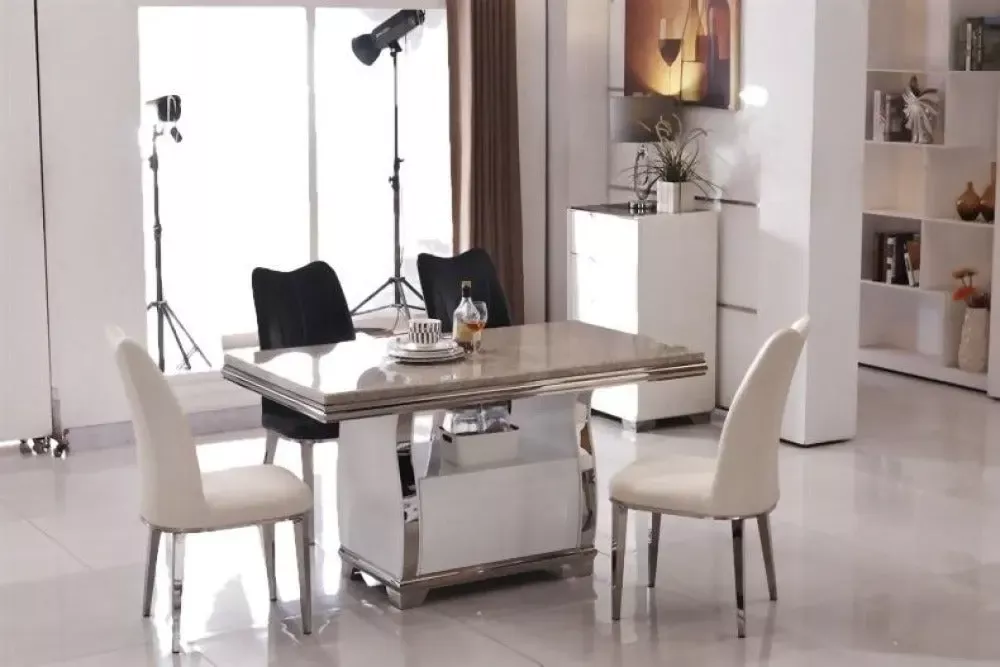 Luxury Silver Marble Modern Dining Table