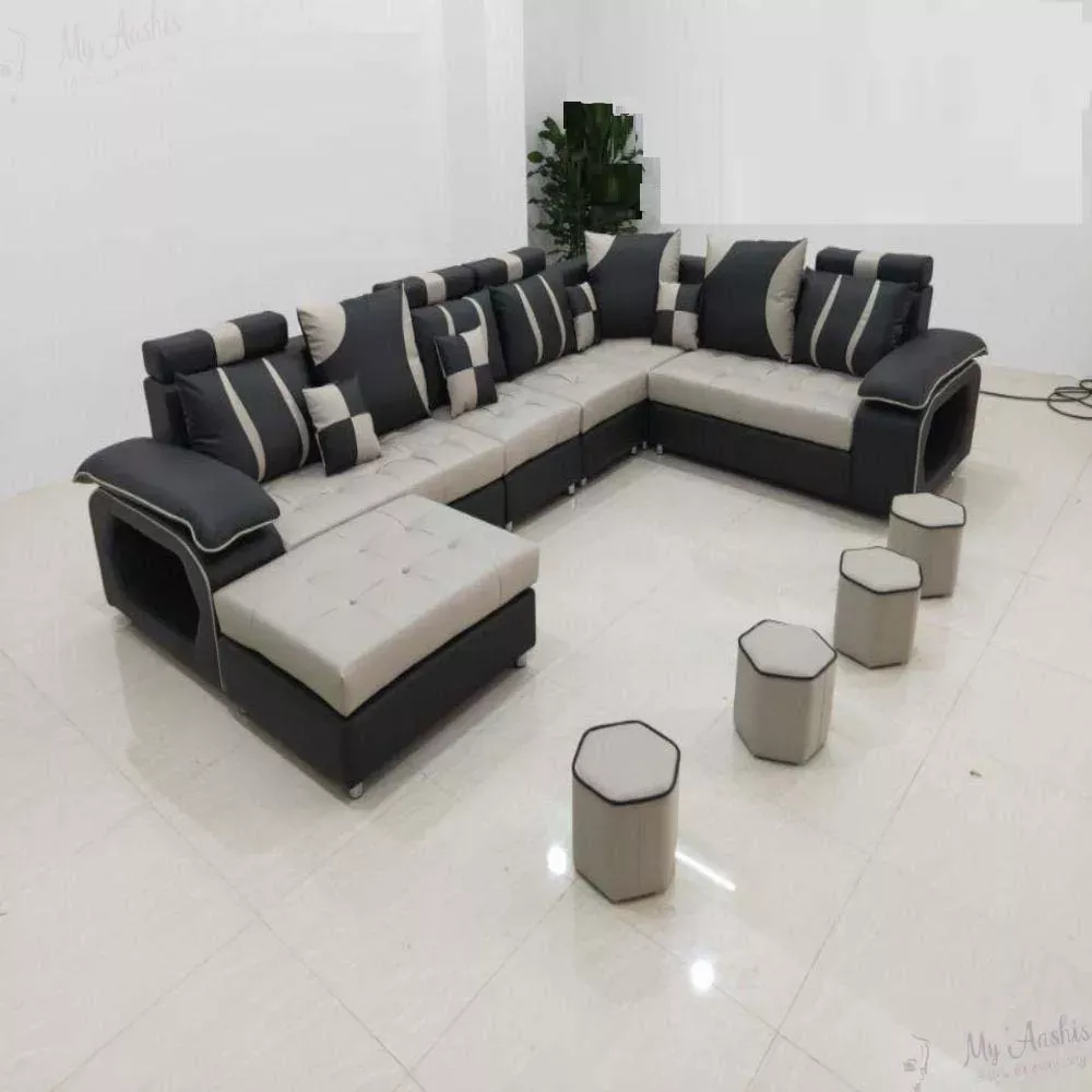 Luxury U-Shaped Leather Sectional Sofa Set