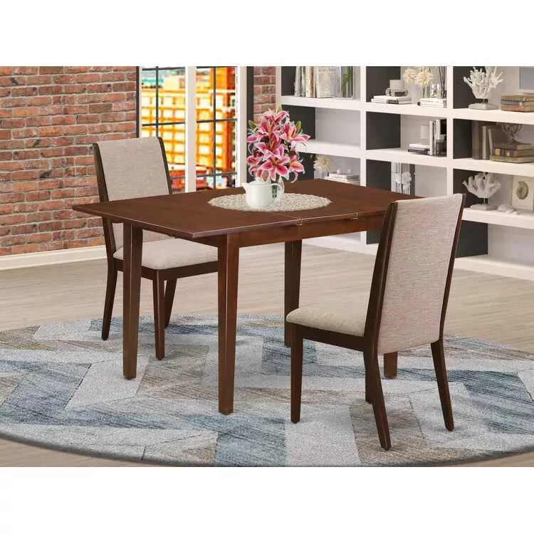 Mahogany 3-Piece Dining Set with Rectangular Table & 2 Parsons Chairs