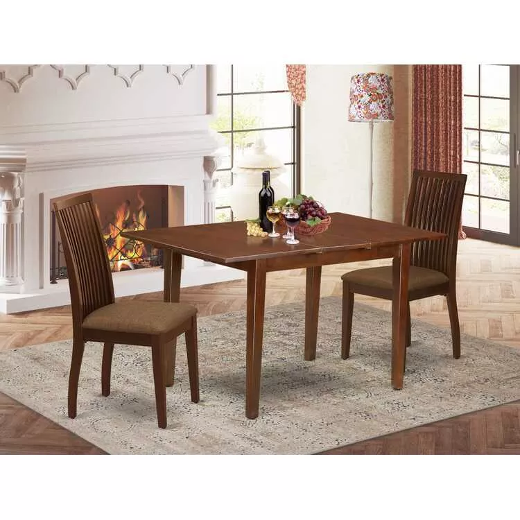 Mahogany 3Pc Dinette Set Rectangular Table Butterfly Leaf Chairs