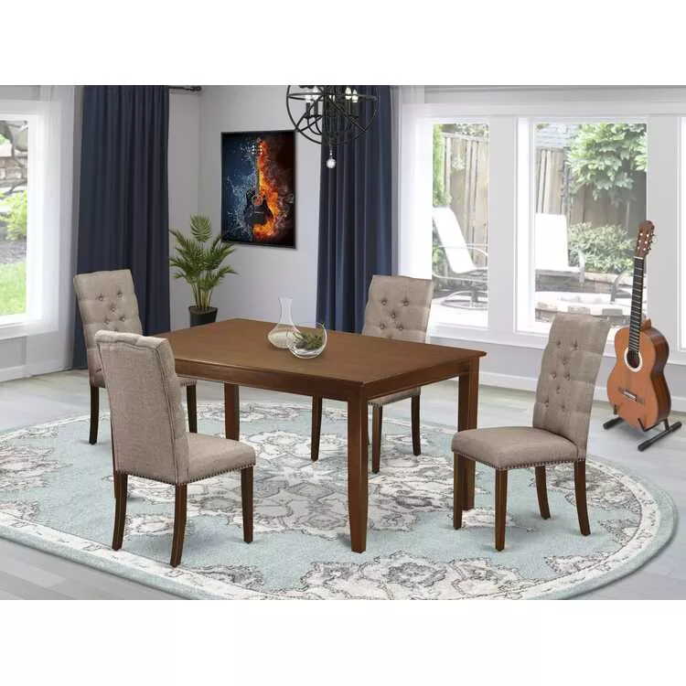 Mahogany 5-Piece Dining Set - 4 Parson Chairs & Rectangular Table