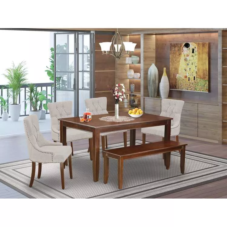Mahogany Dining Set 6Pc Rect Table 4 Chairs Bench