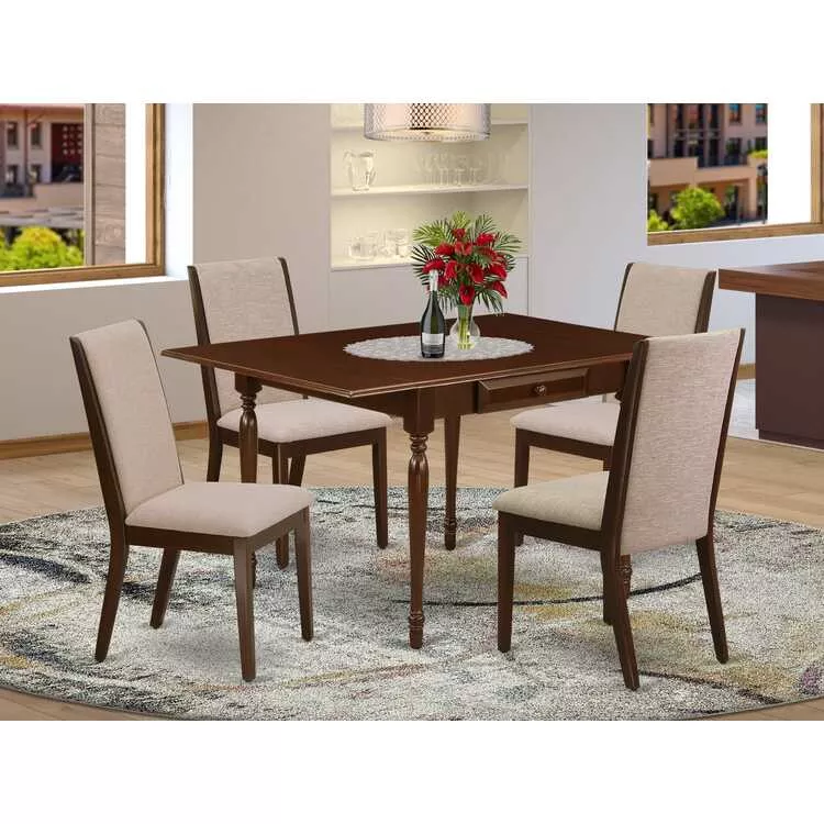 Mahogany Drop Leaf Dining Table & 4 Parson Chairs Set