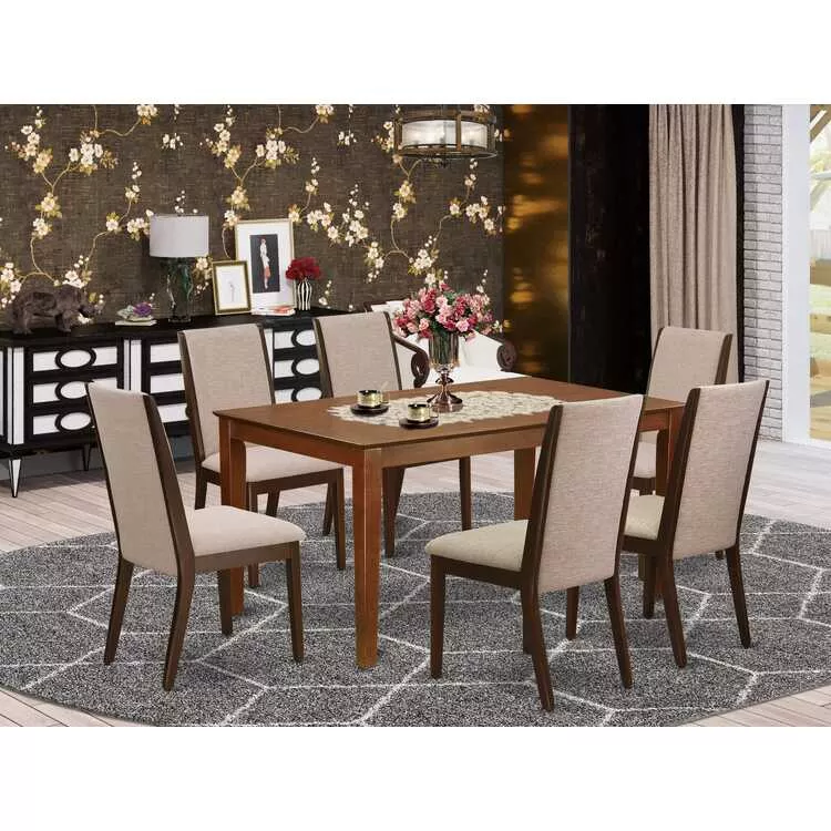 Mahogany Kitchen Dining Set with Parsons Chairs & Rectangular Table