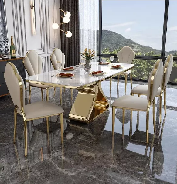 Marble Dining Set with Triangle Base