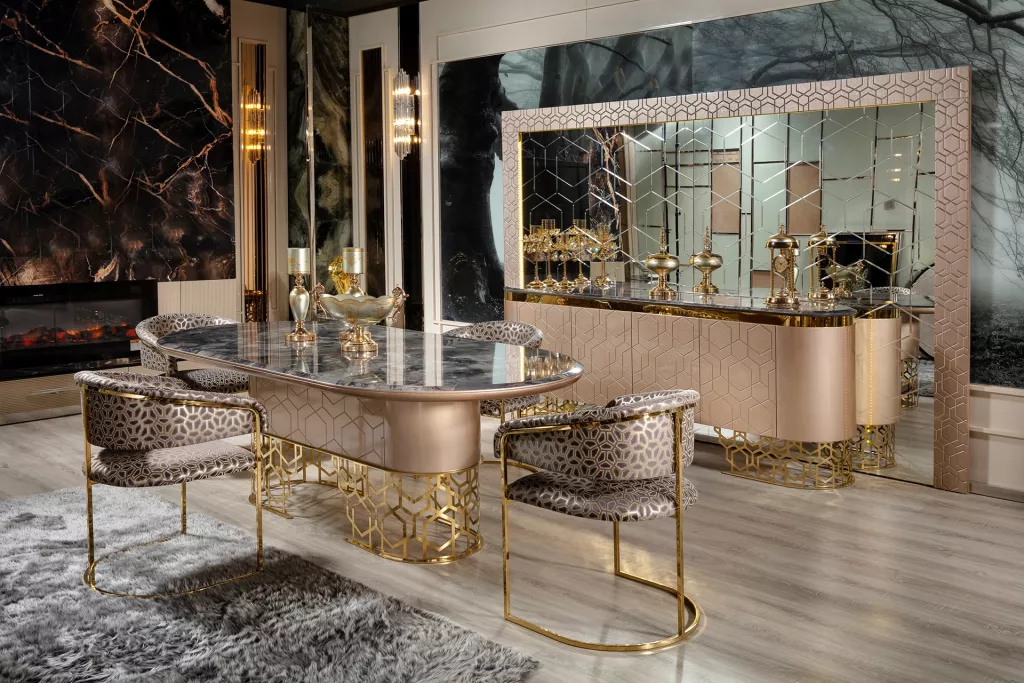 Marble Dining Table Set With Glossy Finish