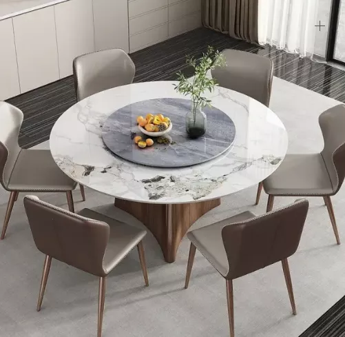 Marble Lazy Susan Dining Table For 6