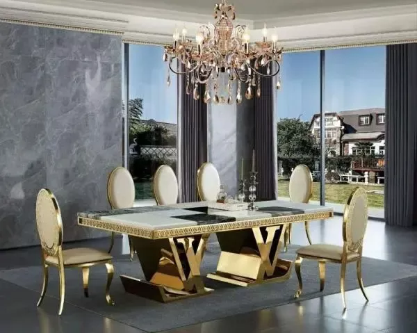 Marble Top Metal Dining Table Set