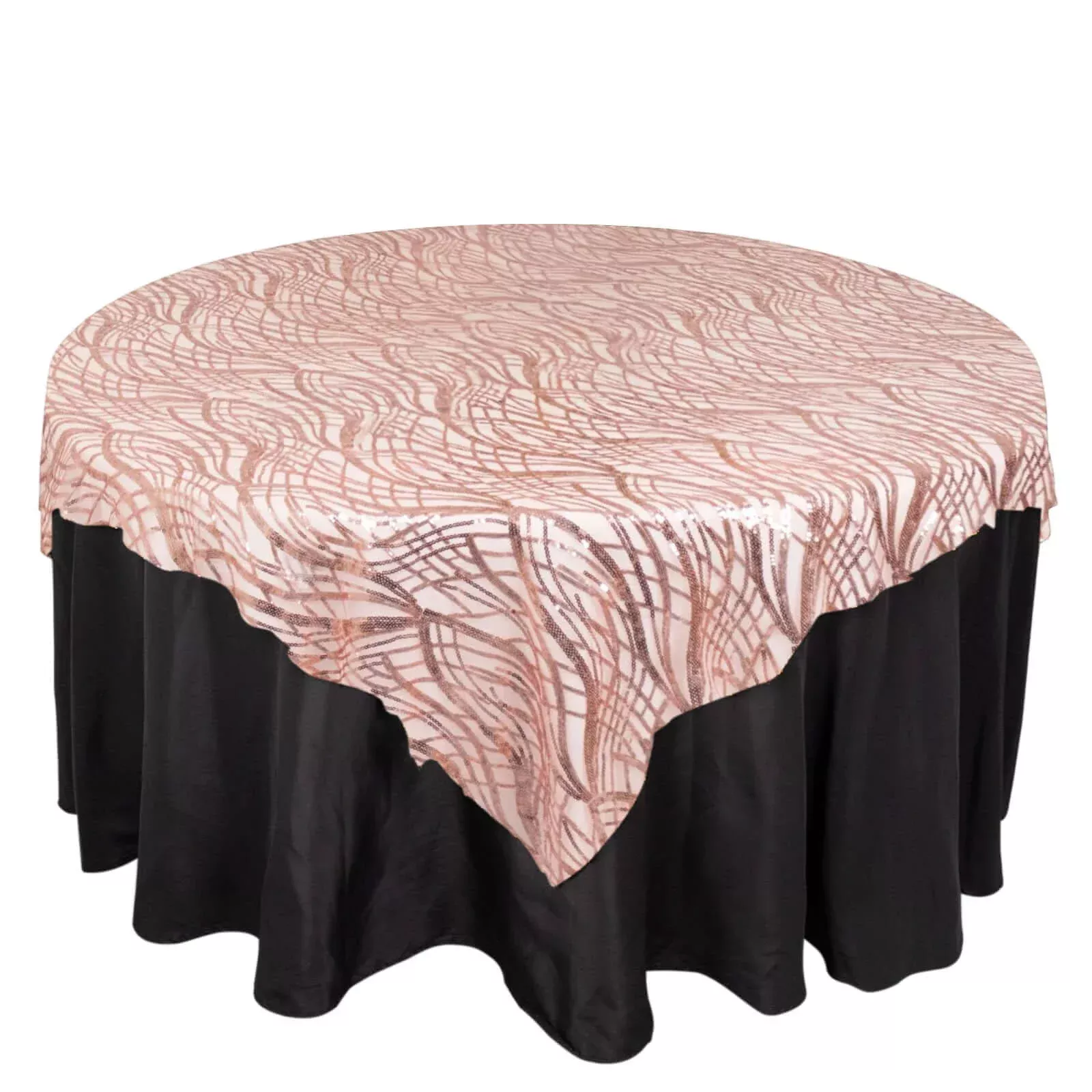 Mesh 72"x72" Table Overlay Square Tablecloth Blush - Wave Embroidered Sequins Table Topper