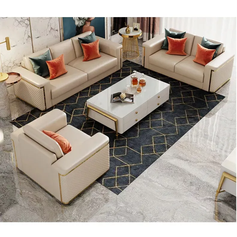 Metal Accented Leather Sofa Set