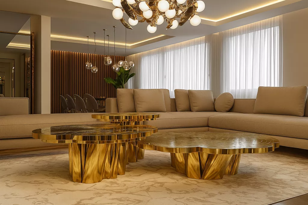 Metal Coffee Table With Trunk Texture Design