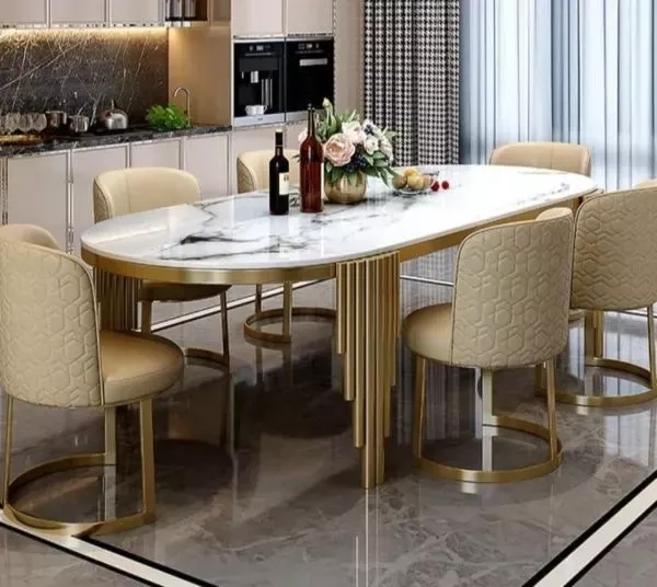 Metal Dining Table Set With Marble Top