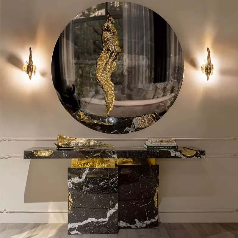 Metal Structure With Marble Look Console Table