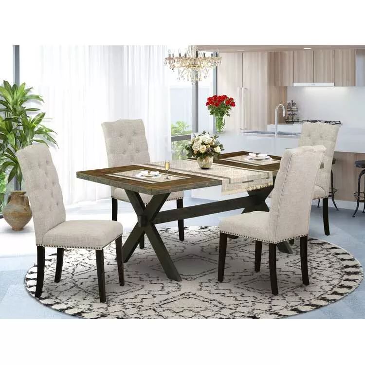 Mid Century Dining Table Set with Parsons Chairs & Rectangular Table