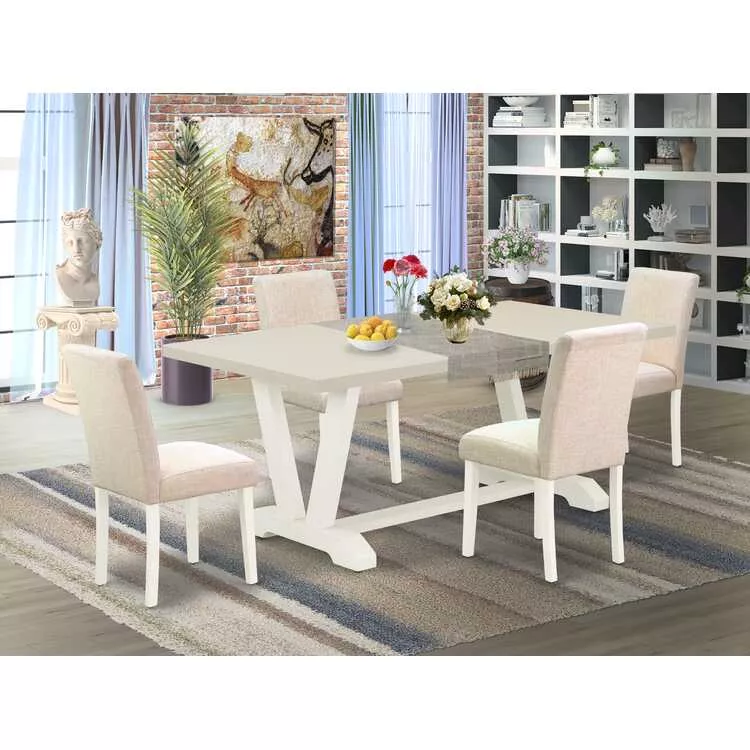 Mid Century Modern Dining Set Parson Chairs Wood Rectangular Table