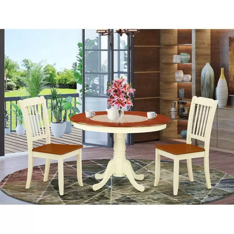 Modern 3-Piece Dining Set - Round Table & 2 Chairs