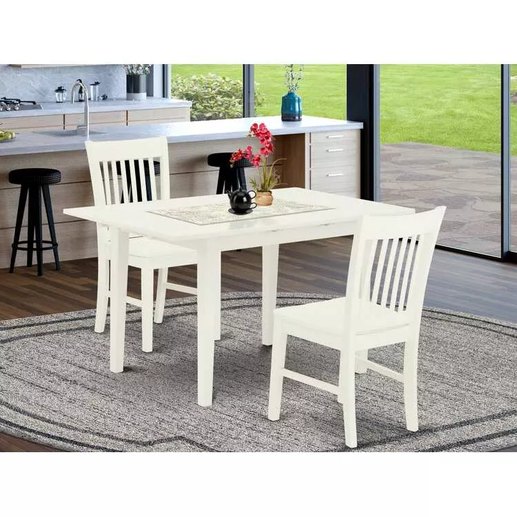 Modern 3-Piece Dining Set - White Table & Chairs