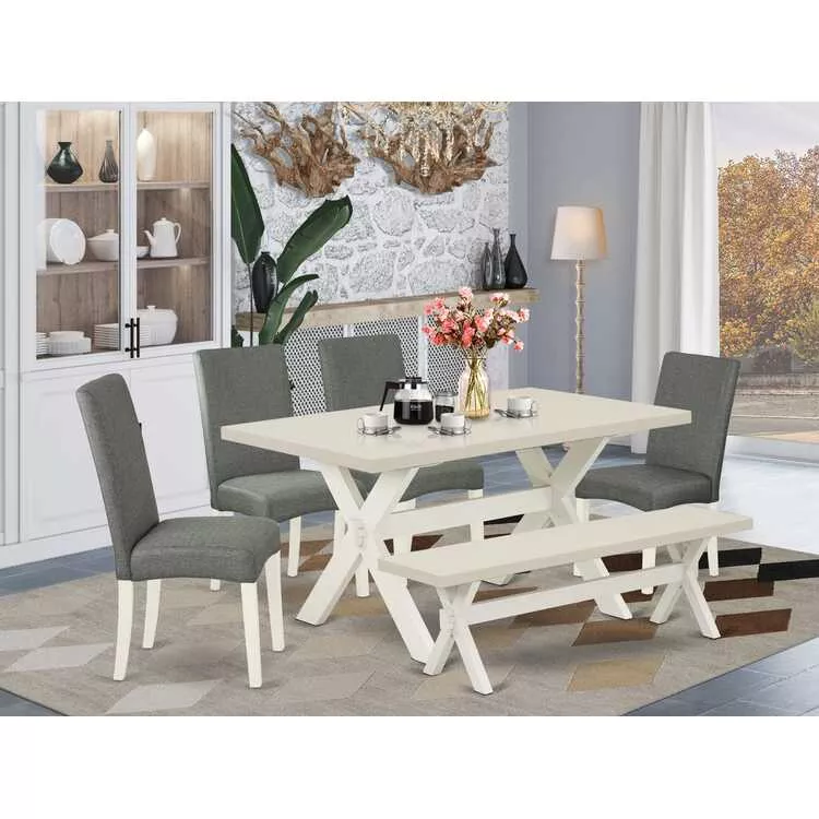 Modern 6-Piece Dining Set - Table, Chairs & Bench