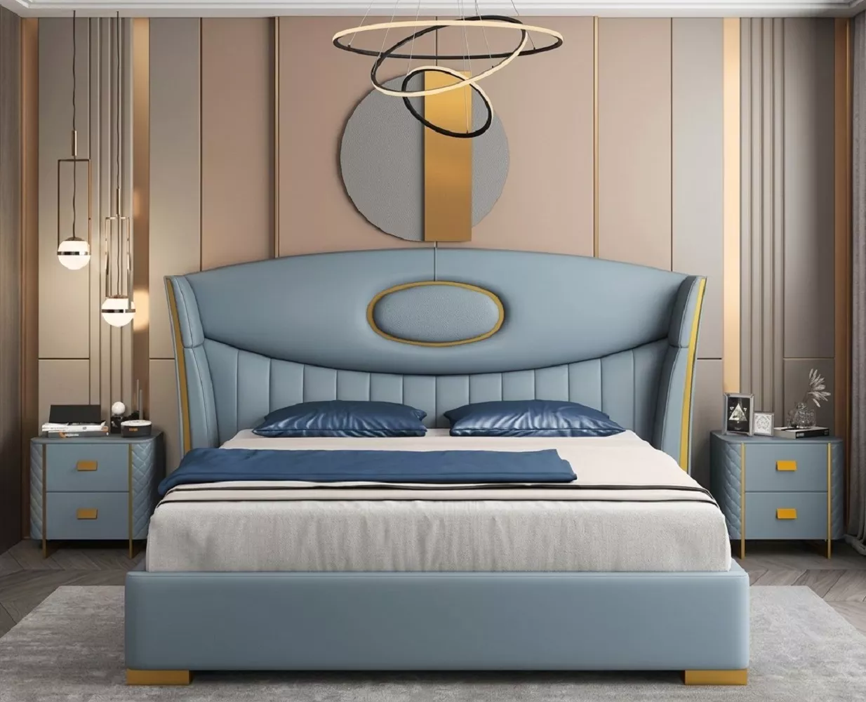 Modern Blue Stylish Leather Bed