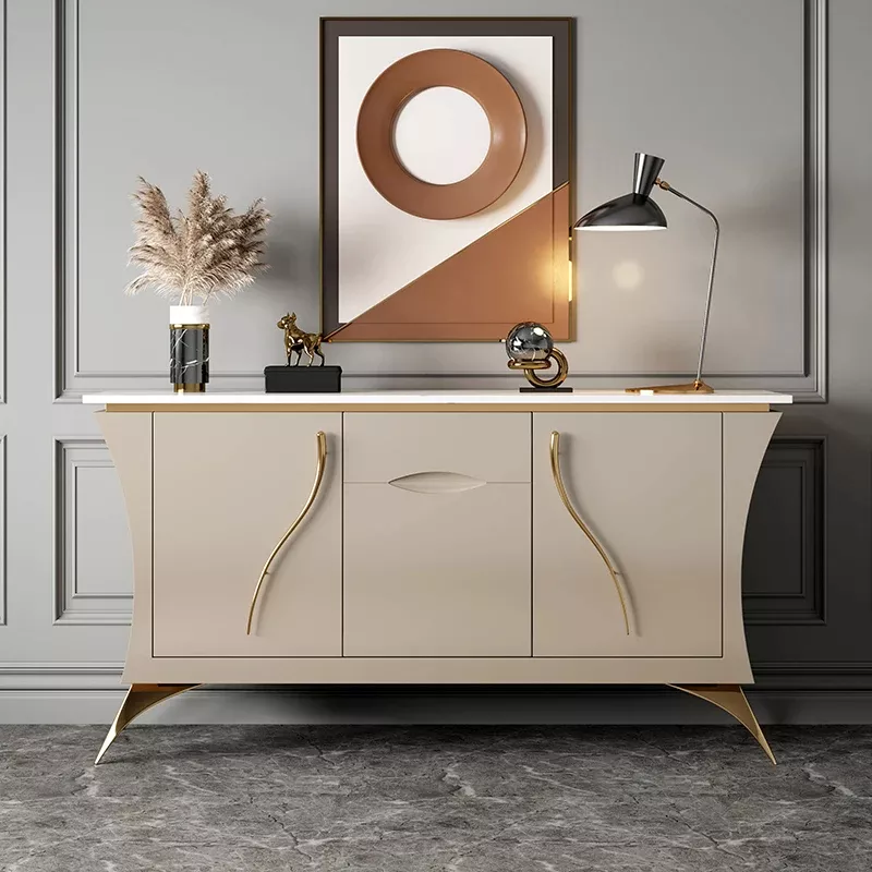 Modern Curve Design Marble Top Buffet Table