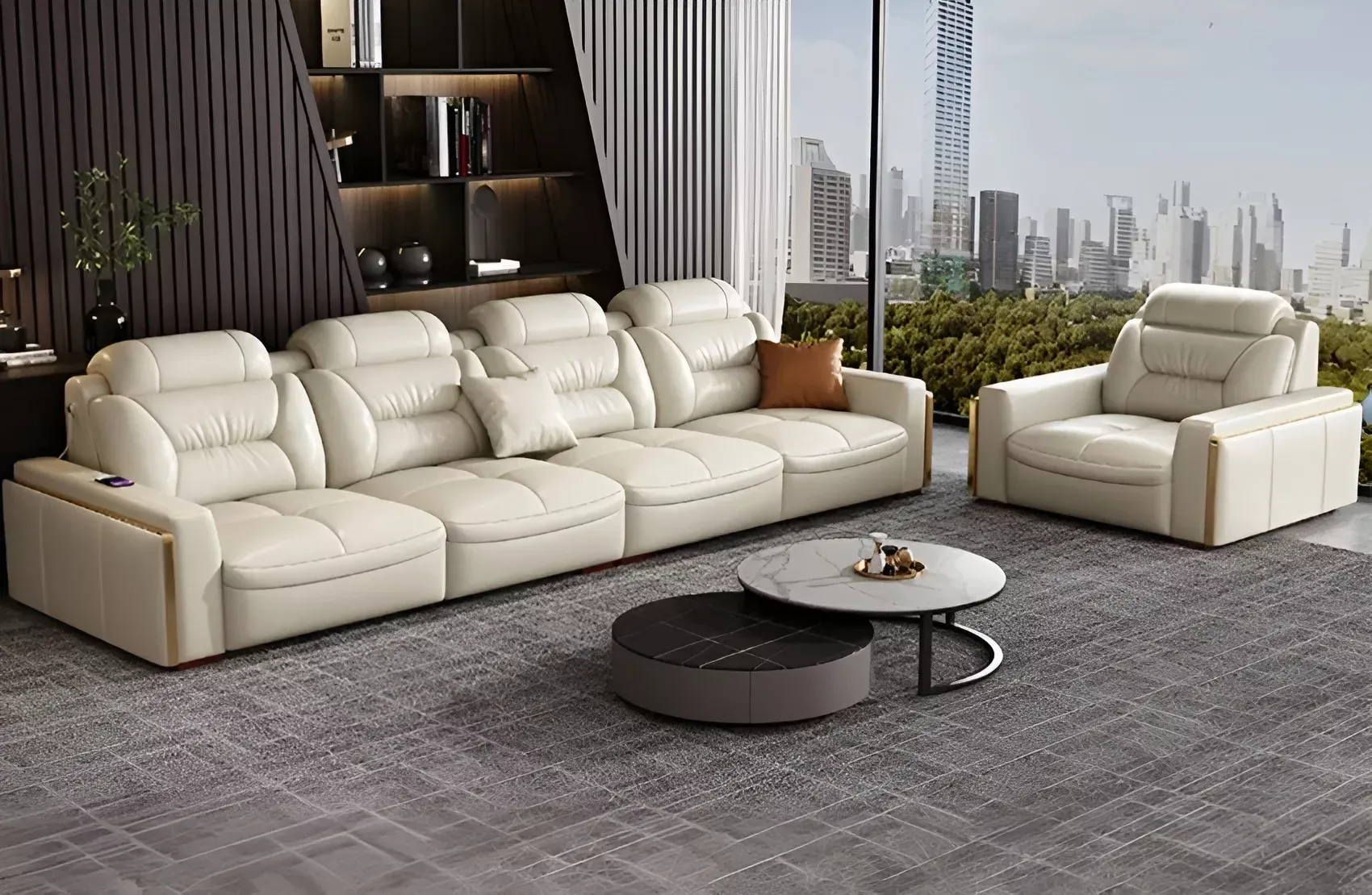 Modern Leather Upholstered Sectional Sofa Set
