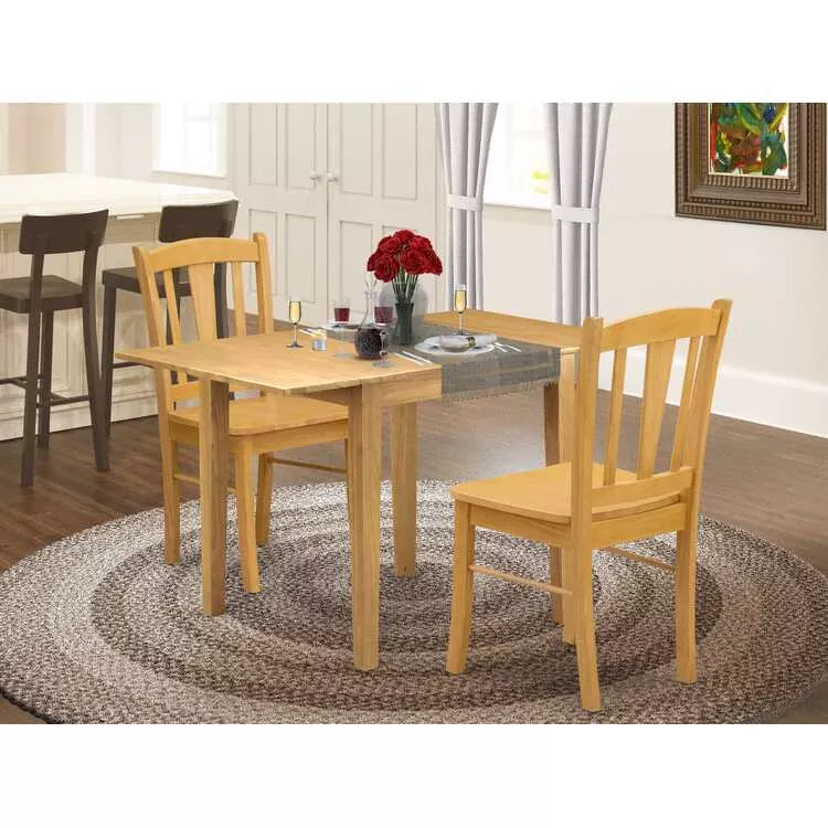 Modern Oak Dining Table Set 3Pc - Oak Chairs & Table