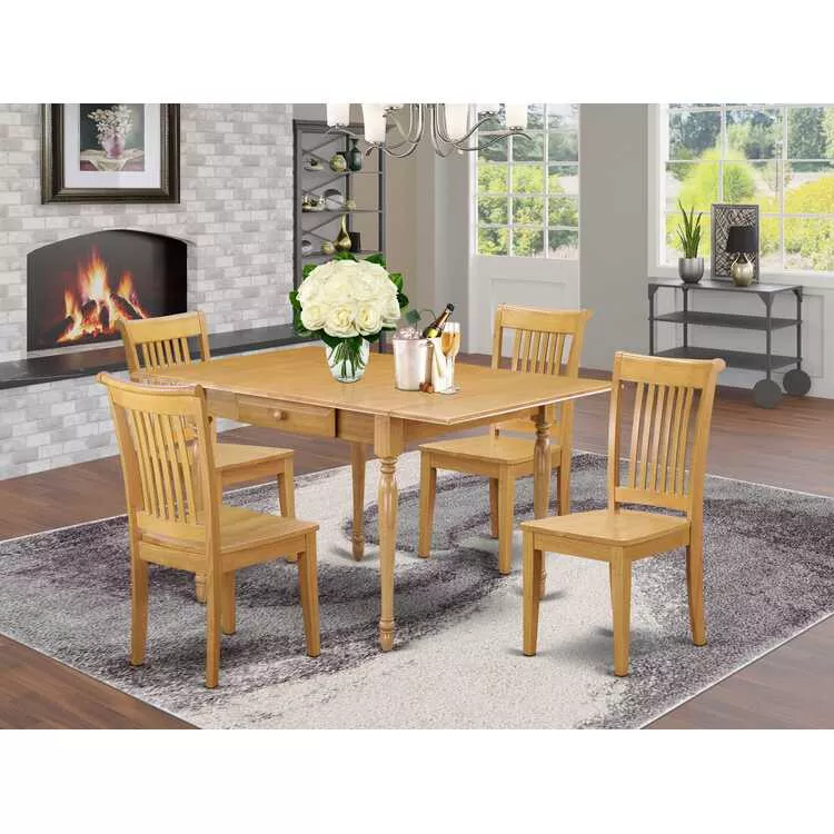 Modern Oak Dining Table Set 5-Piece Drop Leaf