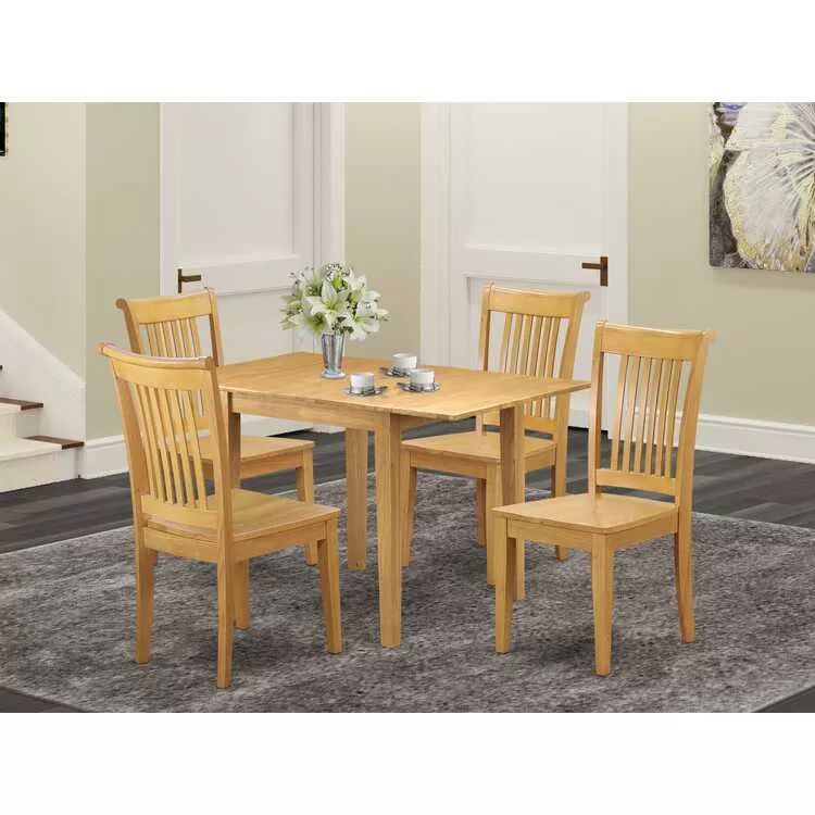 Modern Oak Dining Table Set 5Pc Solid Wood Chairs