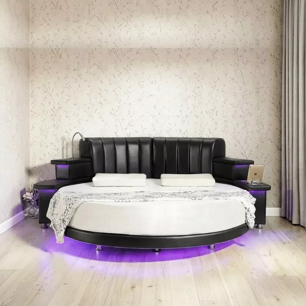 Modern Round Black Leather Bed