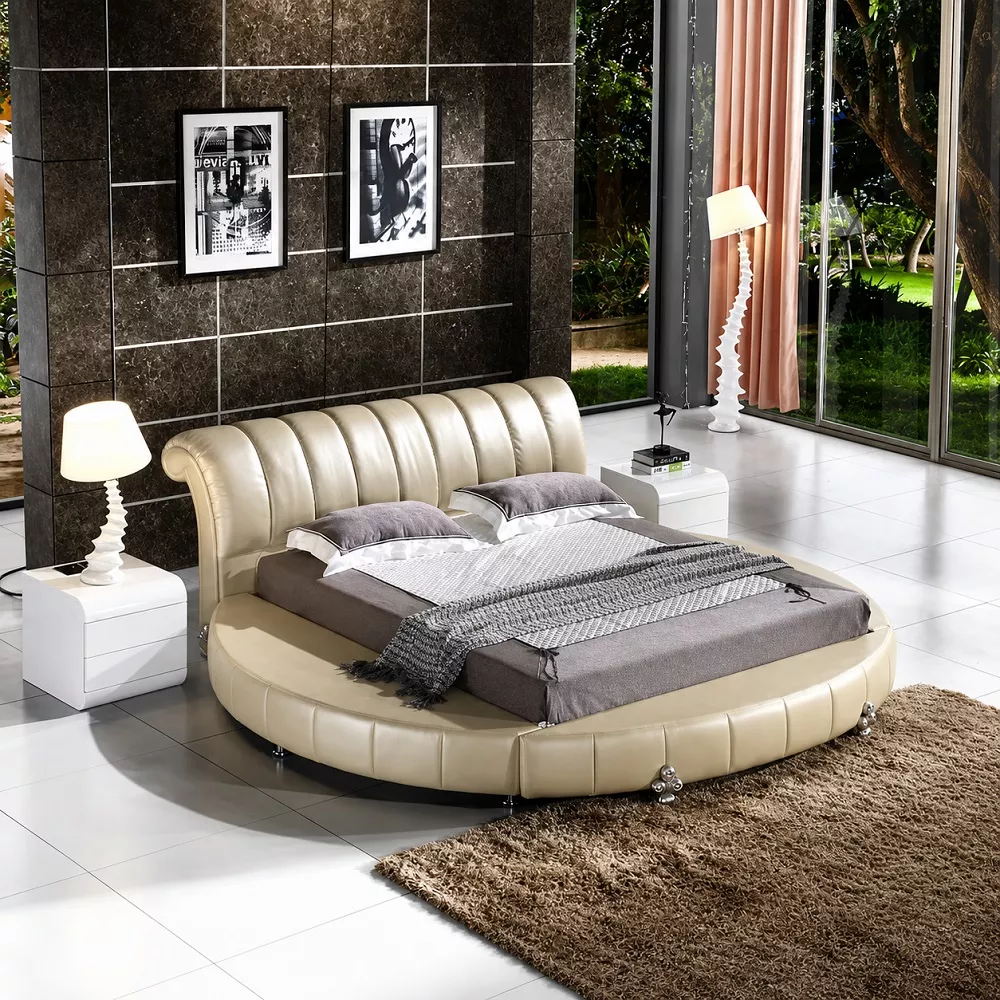 Modern Round Leather Bed Frame