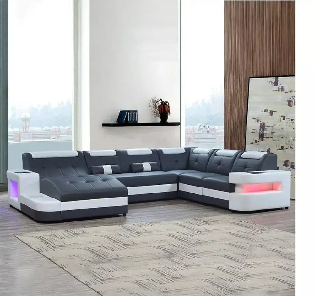 Modern Simple LED Sectional Sofa In Leather