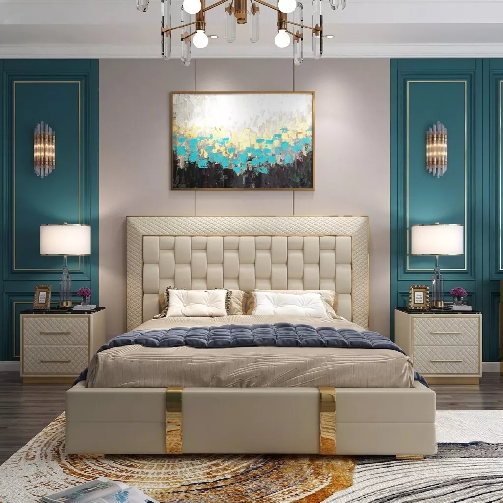 Modern Solid Wood Lightweight Leather Bed With Designer Back Rest