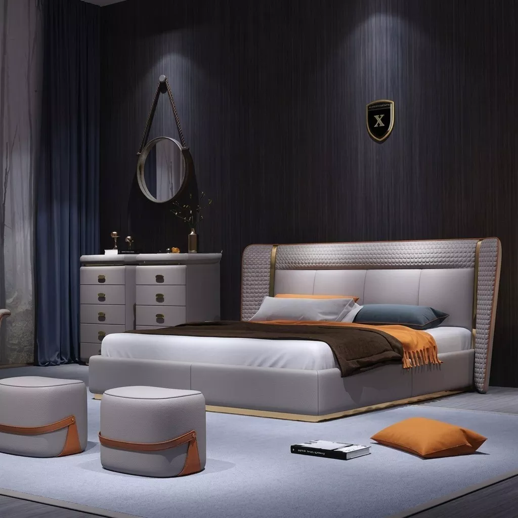 Modern Style Comfortable Leather Bed
