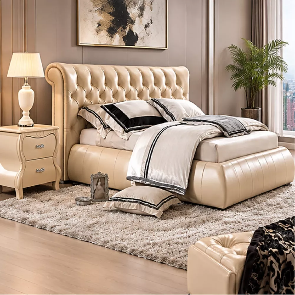 Modern White Leather Bed